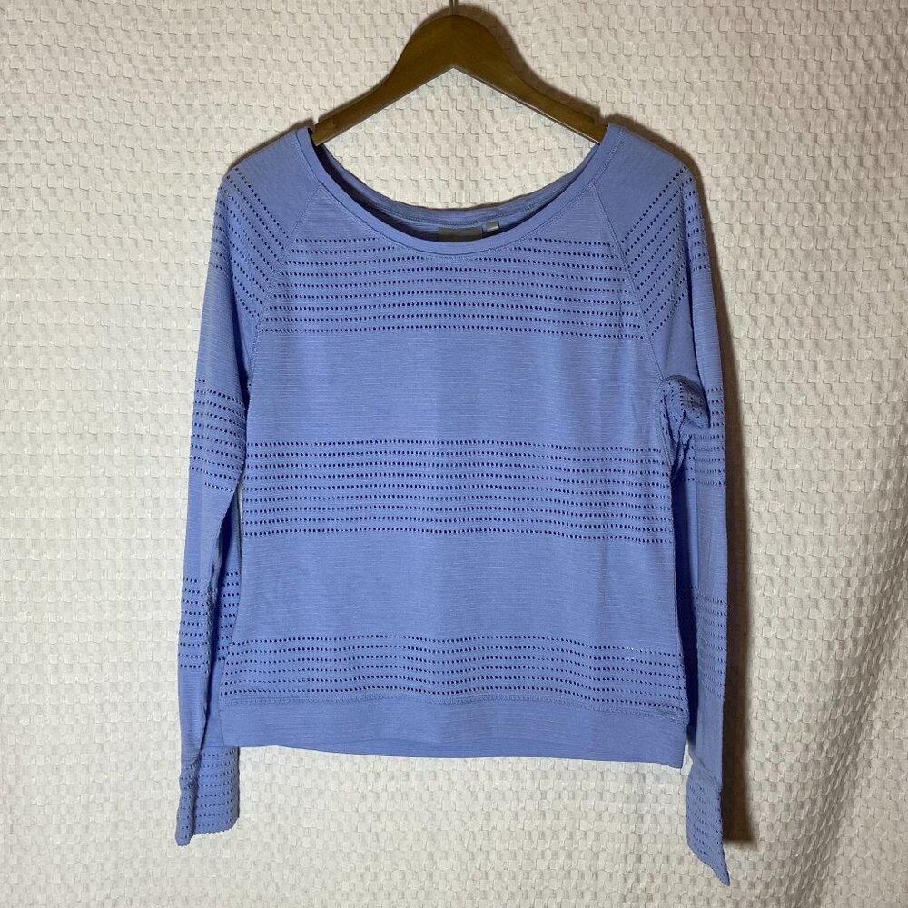 Athleta Limitless Crew Neck Pullover Sweater Mesh Blue Women's Sz S